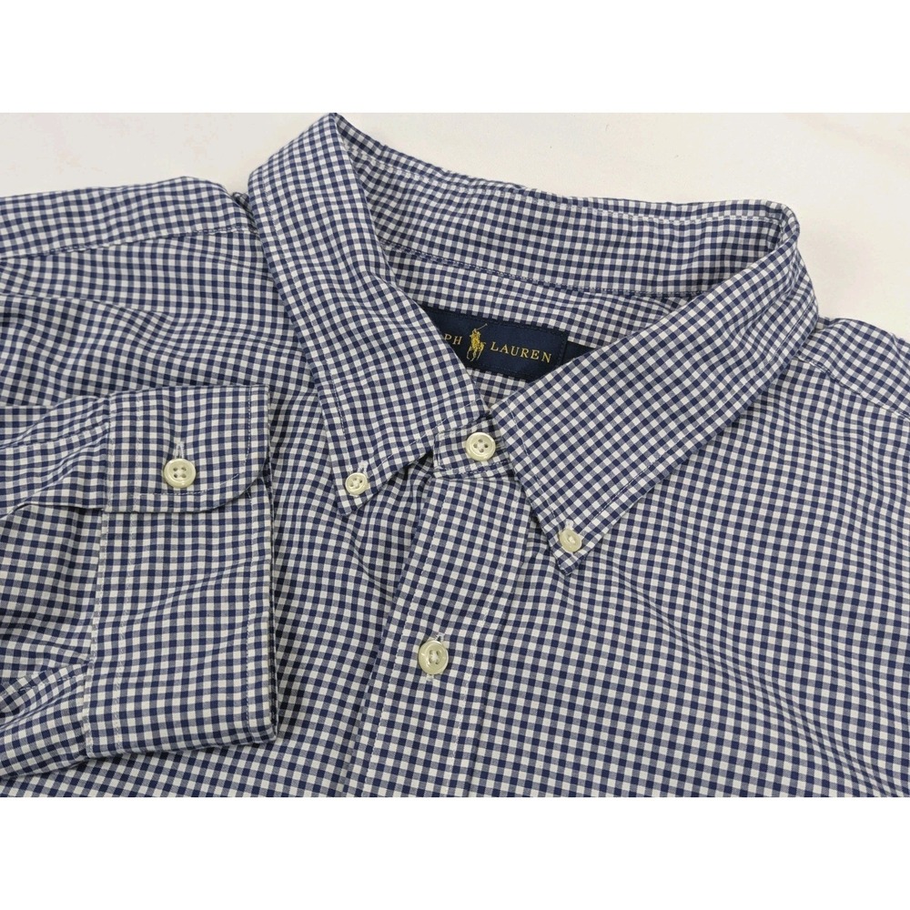 Ralph Lauren Shirt Mens 4XB Big Blue White Check Long Sleeve Button Down Pony‎